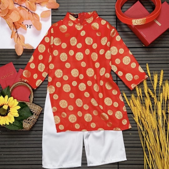 SET Áo Dài Bé Gái Đồng Tiền